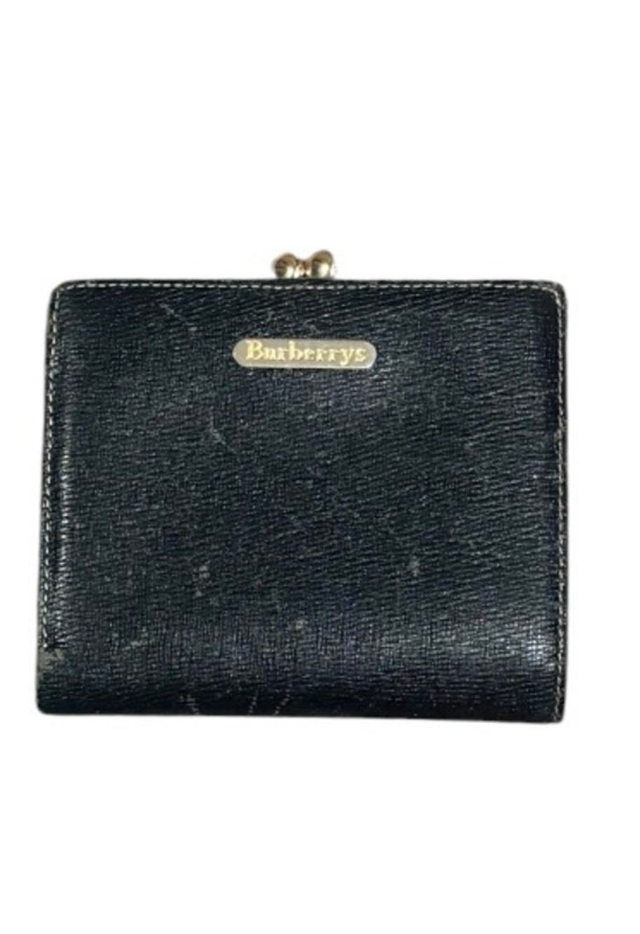Burberrys vintage black leather and gold kisslock small wallet